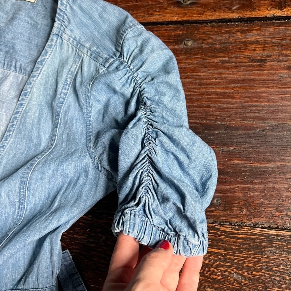 MADEWELL Women's Dress XS Blue Chambray Shirred-Sleeve Wrap Waist Elsworth Wash - Picture 5 of 8